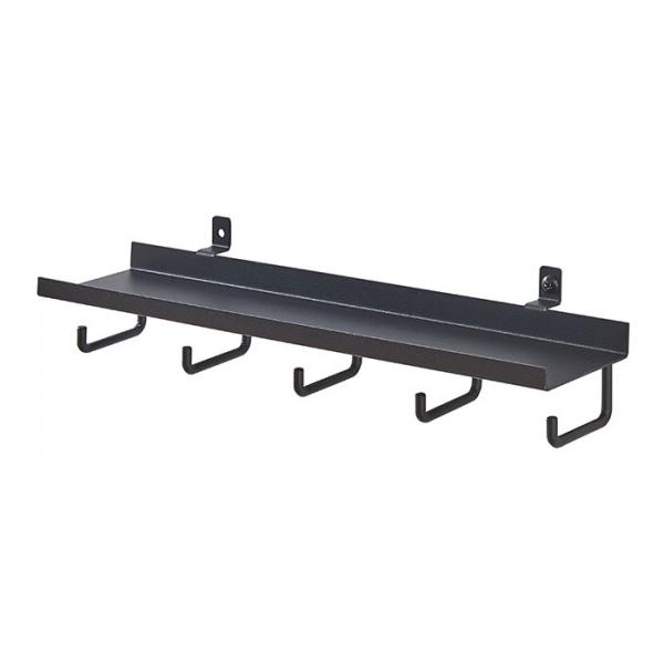 Sort hylde m/5 kroge til akustikpanel - Vandret/lodret Sort hylde m/5 kroge til akustikpanel - Vandret/lodret
