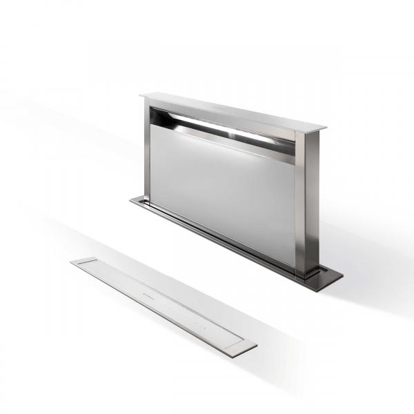 Eico Fabula W PLUS indbygget emhætte t/ bordplade - Rustfrit stål m/hvid glas Eico Fabula W PLUS indbygget emhætte t/ bordplade - Rustfrit stål m/hvid glas