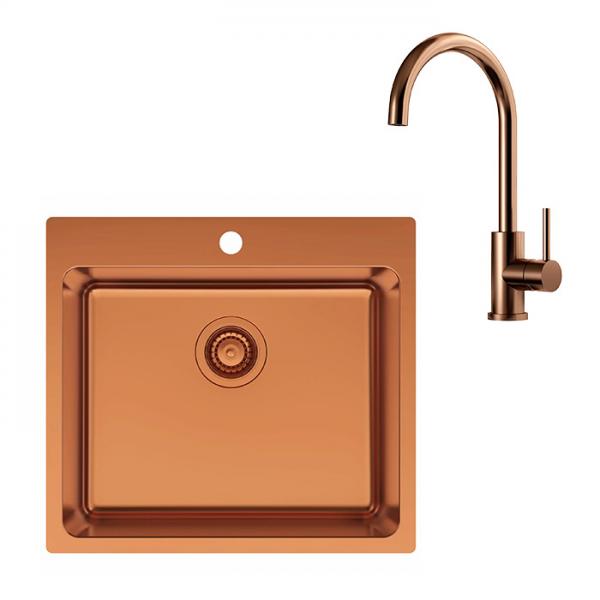 Lavabo LA 550 køkkenvask inkl. køkkenarmatur i kobber PVD Lavabo LA 550 køkkenvask inkl. køkkenarmatur i kobber PVD
