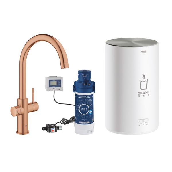 Grohe Red II Duo køkkenbatteri m/3L vandvarmer og C-tud - Børstet warm sunset Grohe Red II Duo køkkenbatteri m/3L vandvarmer og C-tud - Børstet warm sunset