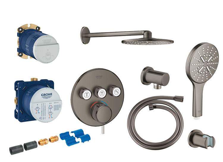 Grohe SmartControl komplet brusesystem m/SmartActive brus til indbygning - Børstet Hard Graphite Grohe SmartControl komplet brusesystem m/SmartActive brus til indbygning - Børstet Hard Graphite