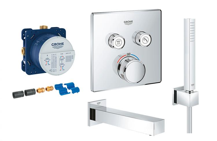 Grohe SmartControl komplet indbygningspakke til badekar - Krom/firkantet Grohe SmartControl komplet indbygningspakke til badekar - Krom/firkantet