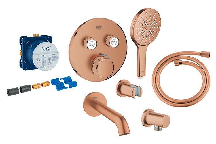 Grohe komplet indbygningspakke til badekar inkl termostat & SmartActive håndbruser - Børstet Warm Sunset Grohe komplet indbygningspakke til badekar inkl termostat & SmartActive håndbruser - Børstet Warm Sunset
