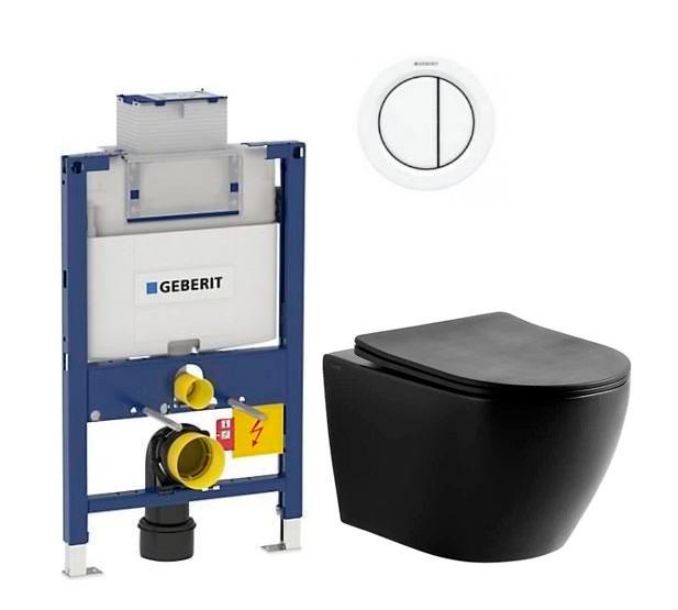 Lavabo Studio Rimless mat sort toiletpakke inkl. sæde m/soft-close, lav cisterne og hvid betjening Lavabo Studio Rimless mat sort toiletpakke inkl. sæde m/soft-close, lav cisterne og hvid betjening