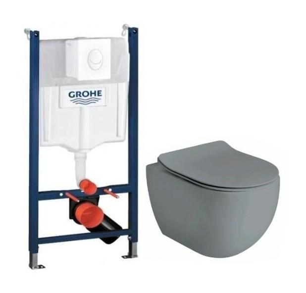 Lavabo Glomp Mat grå Mini rimless toiletpakke inkl. sæde m/soft-close, cisterne og hvid betjening Lavabo Glomp Mat grå Mini rimless toiletpakke inkl. sæde m/soft-close, cisterne og hvid betjening