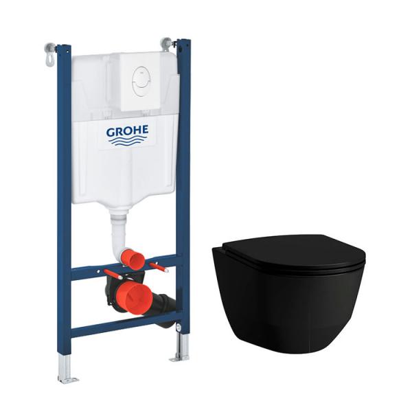 Laufen Pro Rimless mat sort toiletpakke inkl. sæde m. soft-close, cisterne og hvid betjening Laufen Pro Rimless mat sort toiletpakke inkl. sæde m. soft-close, cisterne og hvid betjening