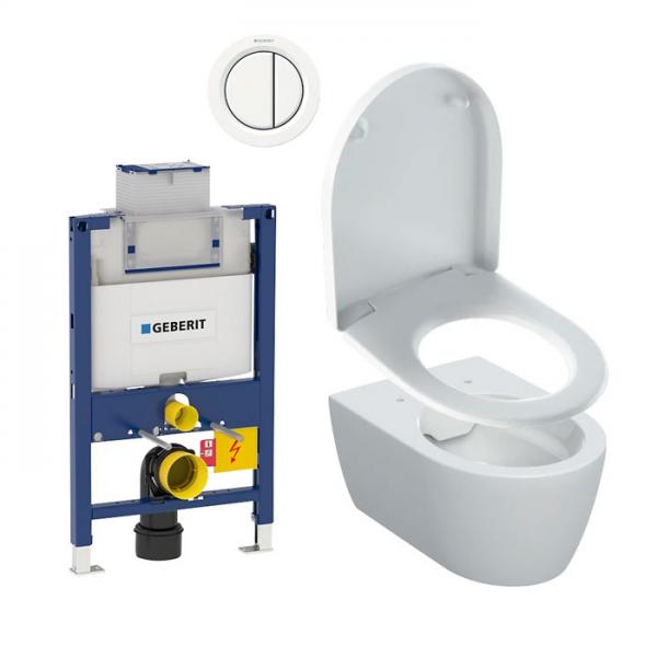 Geberit iCon toiletpakke m/sæde, lav cisterne og hvid betjening Geberit iCon toiletpakke m/sæde, lav cisterne og hvid betjening