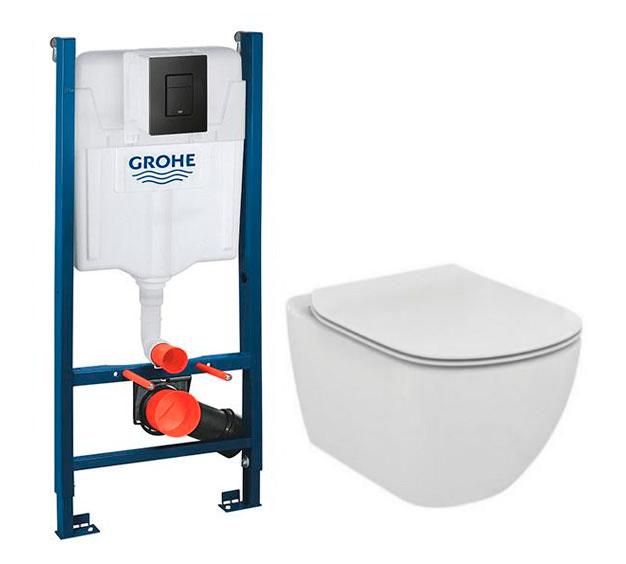 Ideal Standard Tesi RIMless+ toiletpakke inkl. sæde m/softclose, cisterne og sort betjening Ideal Standard Tesi RIMless+ toiletpakke inkl. sæde m/softclose, cisterne og sort betjening
