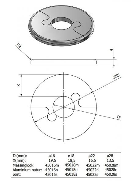 Metalwo Alu fit rosette Ø22 - Natur mat alu Metalwo Alu fit rosette Ø22 - Natur mat alu