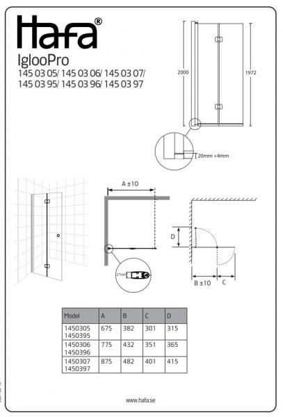Hafa Igloo Pro foldedør - Klar glas/mat sort - 70 cm Hafa Igloo Pro foldedør - Klar glas/mat sort - 70 cm