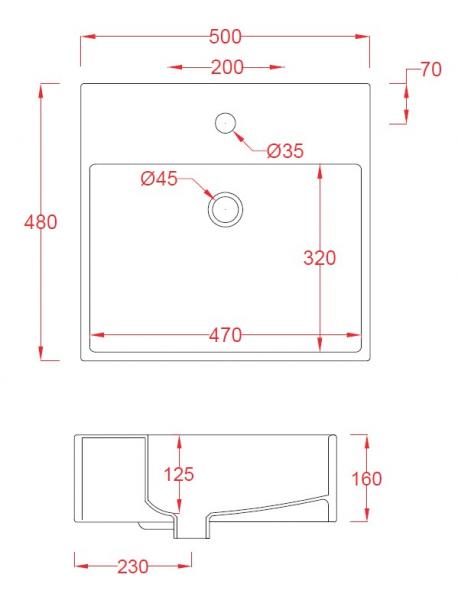 Lavabo Boxo 1010 Slim 50 håndvask t/væg eller bord Lavabo Boxo 1010 Slim 50 håndvask t/væg eller bord