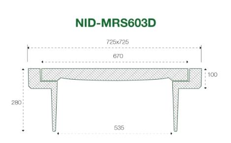 NID 600 x 280 mm karm/dæksel u/lås, firk., flyd., 40 t, komposit NID 600 x 280 mm karm/dæksel u/lås, firk., flyd., 40 t, komposit