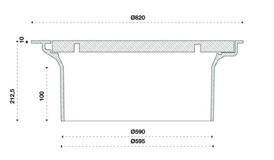 NID 600 x 212 mm karm/dæksel, rund, flydende, 40 t, SG/komposit NID 600 x 212 mm karm/dæksel, rund, flydende, 40 t, SG/komposit