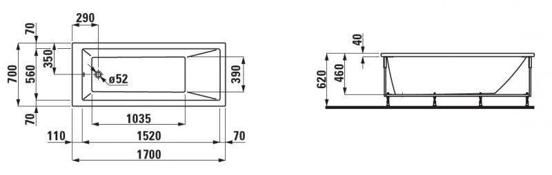 Laufen Pro badekar t/indbygning - 170 x 70 - 1 ryglæn Laufen Pro badekar t/indbygning - 170 x 70 - 1 ryglæn
