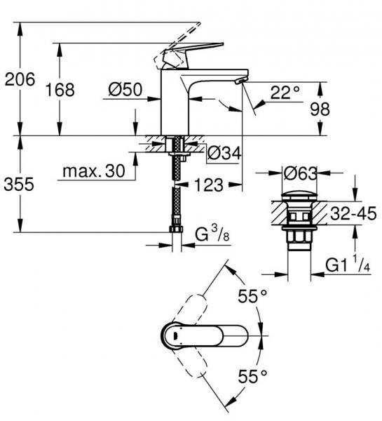 Grohe Get M håndvaskarmatur m/push-open bundventil - Mat sort Grohe Get M håndvaskarmatur m/push-open bundventil - Mat sort