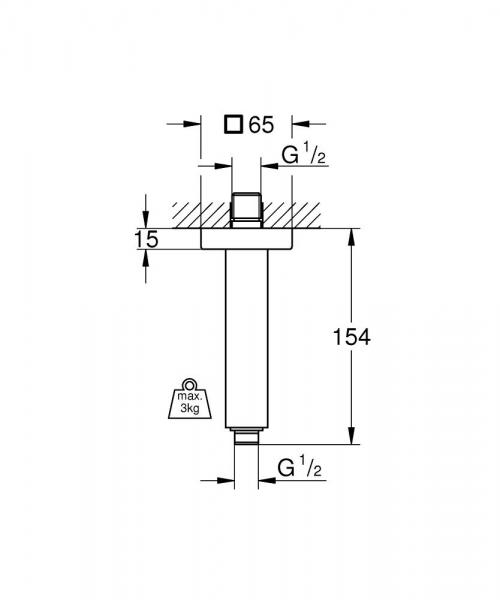 Grohe Cube Rainshower Lofttilslutning 154mm Grohe Cube Rainshower Lofttilslutning 154mm