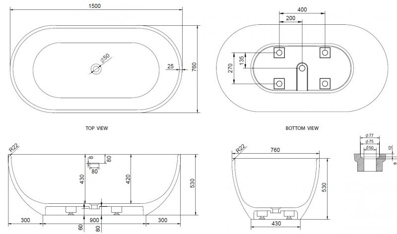 Ideavit Solidera fritstående badekar 1500 x 530 mm - Mat hvid Ideavit Solidera fritstående badekar 1500 x 530 mm - Mat hvid