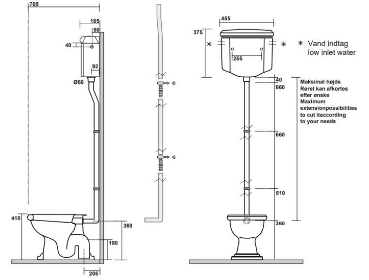 Lavabo Retro HIGH toilet med messing rør og S-lås - Blank Sort Lavabo Retro HIGH toilet med messing rør og S-lås - Blank Sort
