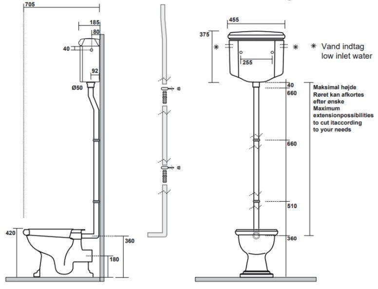 Retro HIGH toilet med messing rør og P-lås - Blank Sort Retro HIGH toilet med messing rør og P-lås - Blank Sort