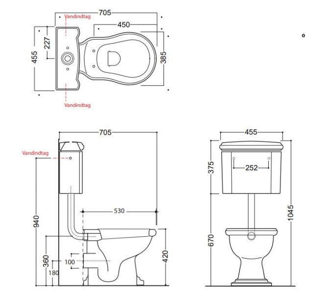 Lavabo Retro Low toilet med messing rør og P-lås - Blank Sort Lavabo Retro Low toilet med messing rør og P-lås - Blank Sort