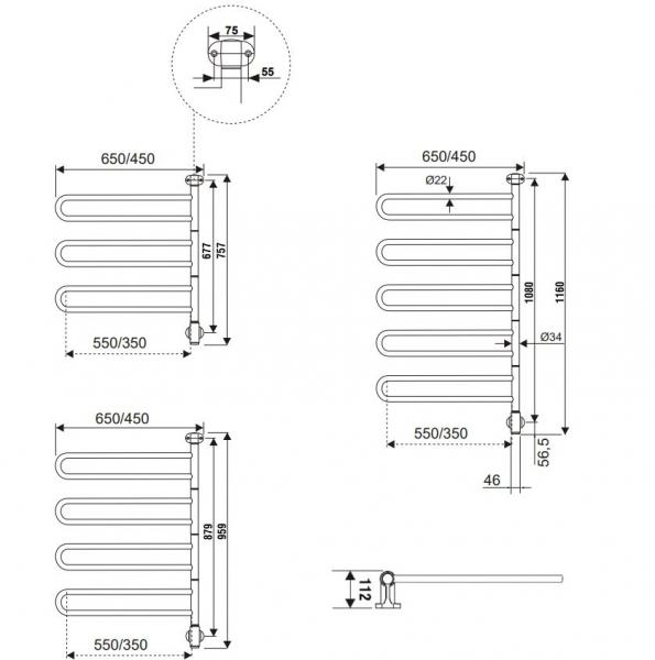Kriss Flex U Håndklædetørrer m/3 arme - 45x75,7 cm - Krom Kriss Flex U Håndklædetørrer m/3 arme - 45x75,7 cm - Krom