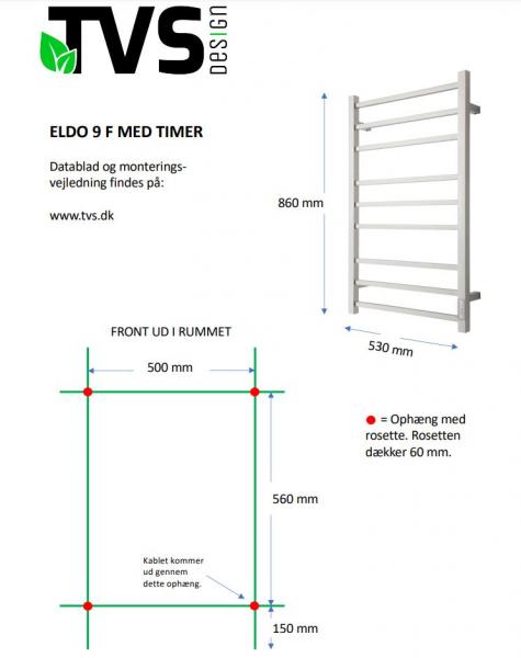 TVS Eldo 9F håndklædetørrer lige - 53x86 cm - Poleret rustfrit stål TVS Eldo 9F håndklædetørrer lige - 53x86 cm - Poleret rustfrit stål