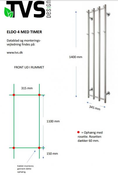 TVS Eldo 4 håndklædetørrer m/timer - 34,5x140 cm - Poleret rustfri stål TVS Eldo 4 håndklædetørrer m/timer - 34,5x140 cm - Poleret rustfri stål