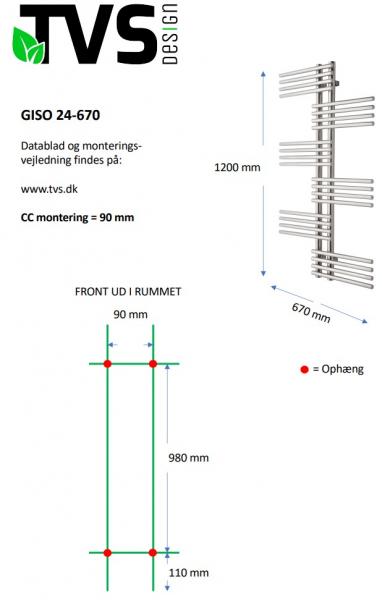 TVS Giso håndklædetørrer - 67x120 cm - Poleret rustfrit stål TVS Giso håndklædetørrer - 67x120 cm - Poleret rustfrit stål