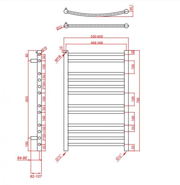 Kriss Apollo Plan håndklædetørrer - 50x78 cm - Krom Kriss Apollo Plan håndklædetørrer - 50x78 cm - Krom