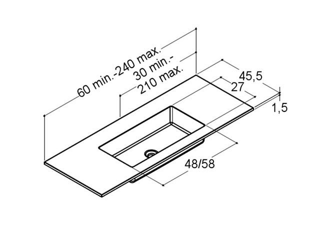 Dansani YOU Vask Minore specialmål B200-219 cm D45,5 hvid mat Dansani YOU Vask Minore specialmål B200-219 cm D45,5 hvid mat