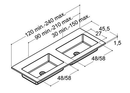 Dansani Minore dobbeltvask på specialmål 220-240 cm - Hvid mat Dansani Minore dobbeltvask på specialmål 220-240 cm - Hvid mat