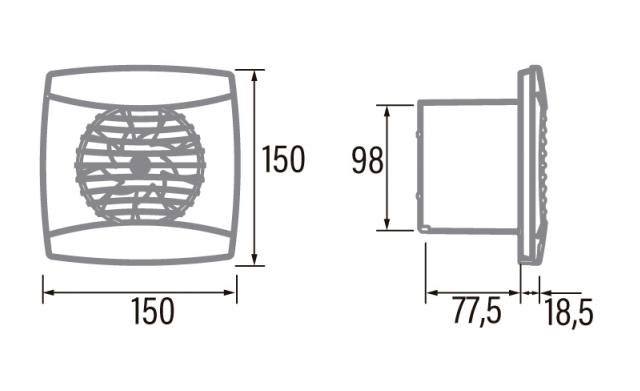 Cata Ventilator Uc-10 Hygro Hvid 150X150 Ø98mm Cata Ventilator Uc-10 Hygro Hvid 150X150 Ø98mm
