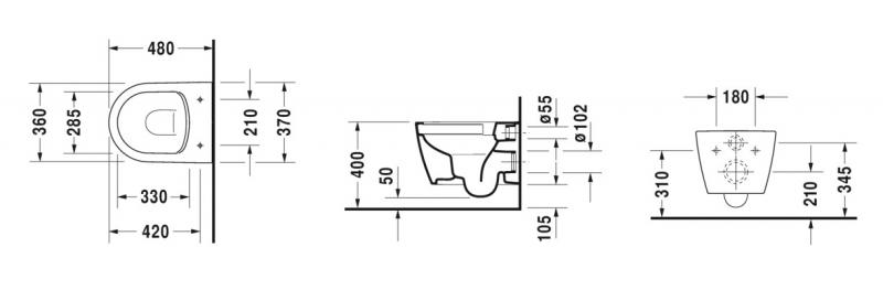 Duravit ME by Starck kompakt væghængt toilet m/Rimless og HygieneGlaze Duravit ME by Starck kompakt væghængt toilet m/Rimless og HygieneGlaze