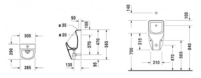 Duravit D-code urinal m/dyse tilslutning fra oven og åben skyllerand Duravit D-code urinal m/dyse tilslutning fra oven og åben skyllerand
