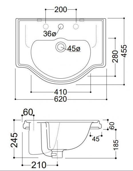 Lavabo Retro 62 håndvask t/nedfældning - 1 hanehul Lavabo Retro 62 håndvask t/nedfældning - 1 hanehul