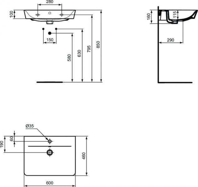 Ideal Standard Connect Air 60 håndvask t/væg - 1 hanehul - Mat sort Ideal Standard Connect Air 60 håndvask t/væg - 1 hanehul - Mat sort