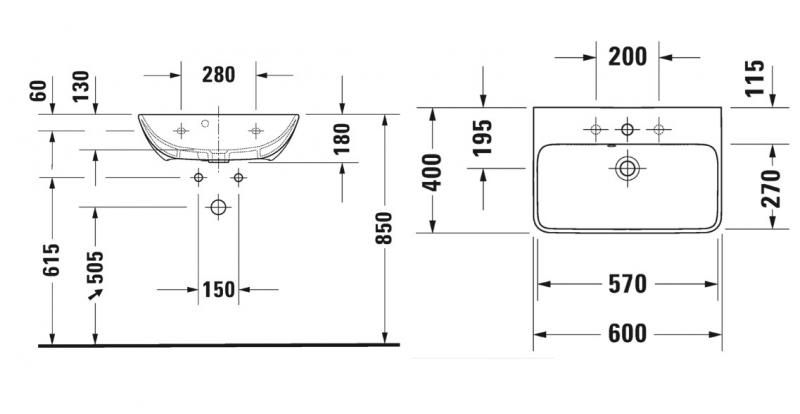 Duravit Me by Starck 60 Compact håndvask t/væg Duravit Me by Starck 60 Compact håndvask t/væg