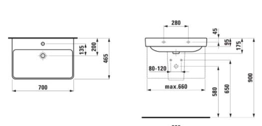 Laufen PRO-S 70 håndvask t/væg eller møbel - 1 hanehul Laufen PRO-S 70 håndvask t/væg eller møbel - 1 hanehul