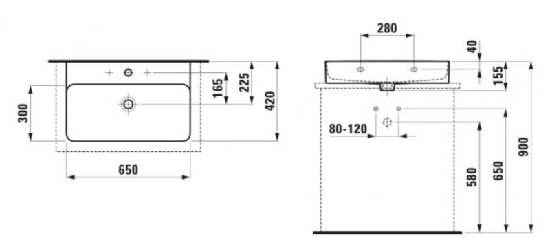 Laufen Val Compact 65 bowlevask op til væg - 1 hanehul Laufen Val Compact 65 bowlevask op til væg - 1 hanehul