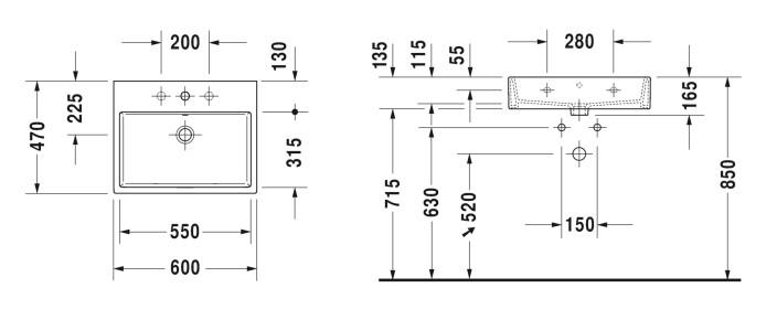 Duravit Vero Air 60 håndvask t/væg eller møbel - Med 1 hanehul Duravit Vero Air 60 håndvask t/væg eller møbel - Med 1 hanehul