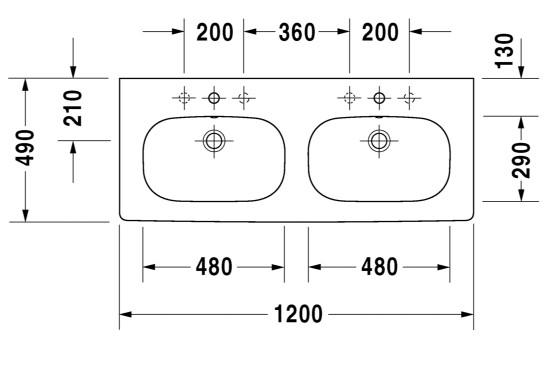 Duravit D-Code 120 dobbelhåndvask t/væg eller møbel Duravit D-Code 120 dobbelhåndvask t/væg eller møbel
