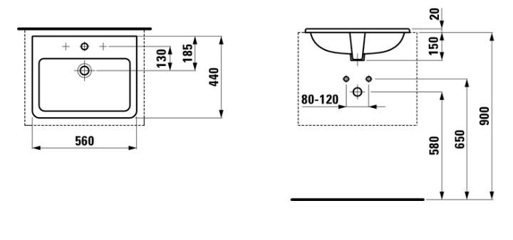 Laufen Pro S 56 håndvask t/nedfældning - 1 hanehul Laufen Pro S 56 håndvask t/nedfældning - 1 hanehul