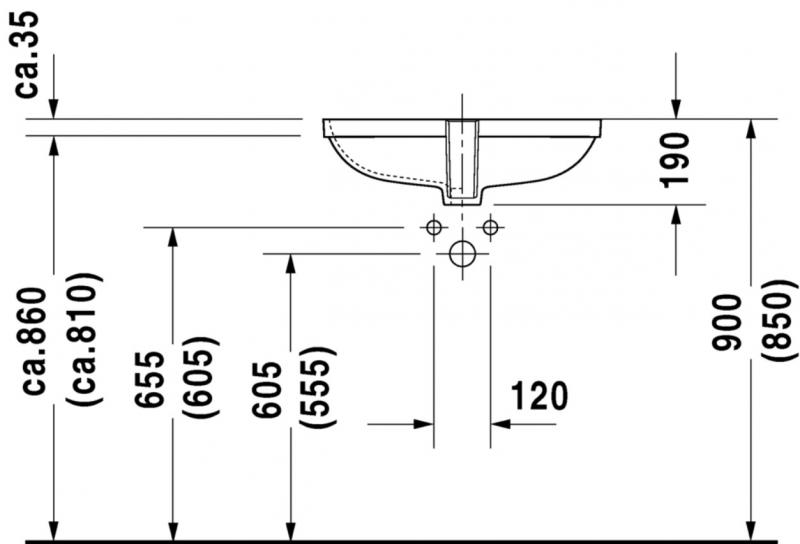 Duravit D-code 56 håndvask t/underlimning - Uden hanehul - Med overløb Duravit D-code 56 håndvask t/underlimning - Uden hanehul - Med overløb
