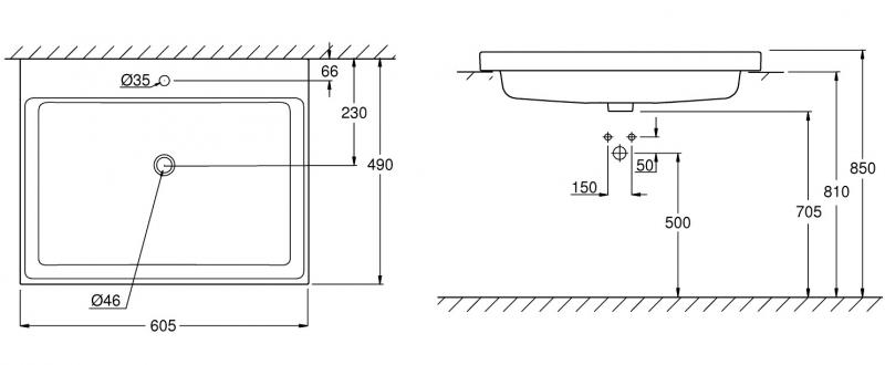 Grohe Cube 60 håndvask t/nedfældning - 1/3 hanehuller - Med overløb - PureGuard Grohe Cube 60 håndvask t/nedfældning - 1/3 hanehuller - Med overløb - PureGuard