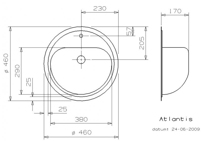 Lavabo Atlantis Ø38 håndvask t/nedfældning, planlimning eller underlimning - 1 hanehul Lavabo Atlantis Ø38 håndvask t/nedfældning, planlimning eller underlimning - 1 hanehul