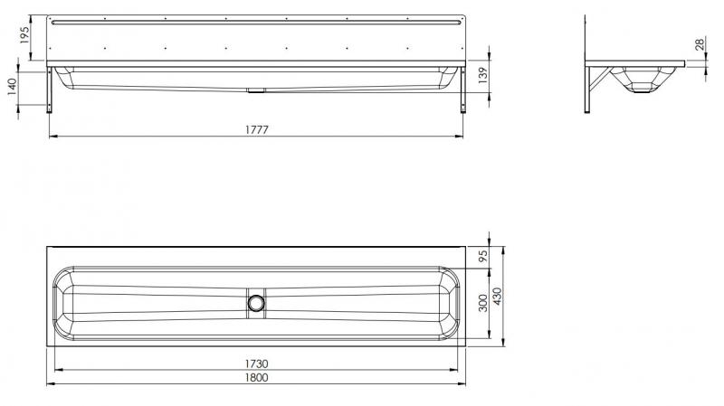 Intra Juvel Sanitet vaskerende 1800 mm m/bagplade t/væg Intra Juvel Sanitet vaskerende 1800 mm m/bagplade t/væg