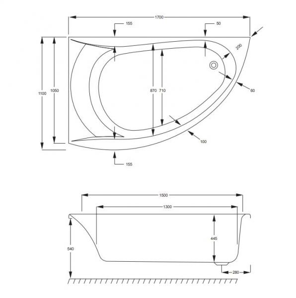 Strømberg Omega hjørnebadekar - 170 x 110 mm - Venstre - 1 ryglæn Strømberg Omega hjørnebadekar - 170 x 110 mm - Venstre - 1 ryglæn