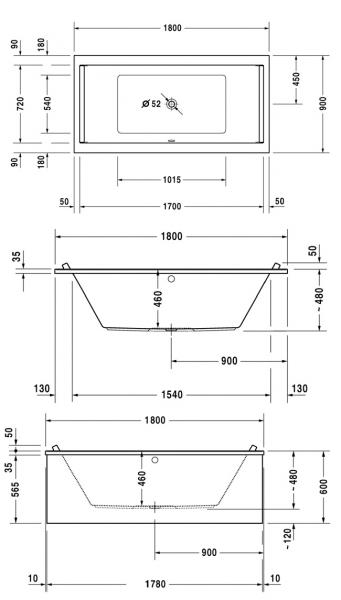 Duravit Starck badekar t/indbygning - 180 x 90 - 2 ryglæn Duravit Starck badekar t/indbygning - 180 x 90 - 2 ryglæn