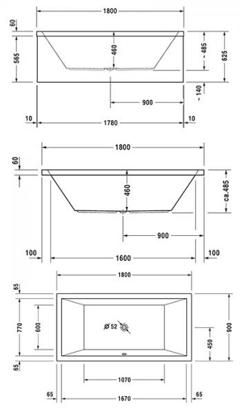 Duravit Starck badekar t/indbygning - 180 x 90 - 2 ryglæn Duravit Starck badekar t/indbygning - 180 x 90 - 2 ryglæn