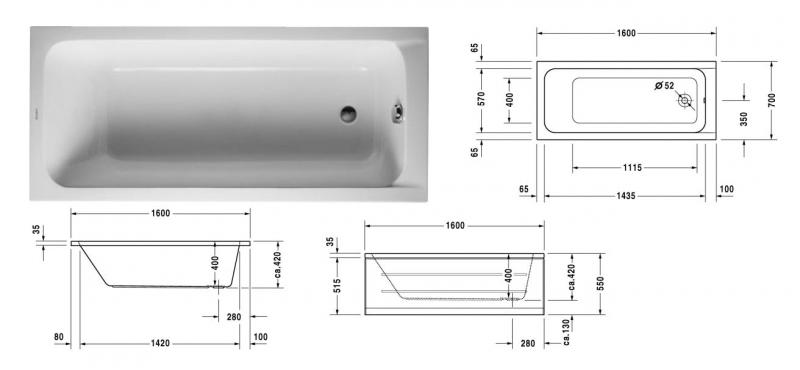 Duravit D-Code badekar t/indbygning - 160 x 70 - 1 ryglæn Duravit D-Code badekar t/indbygning - 160 x 70 - 1 ryglæn